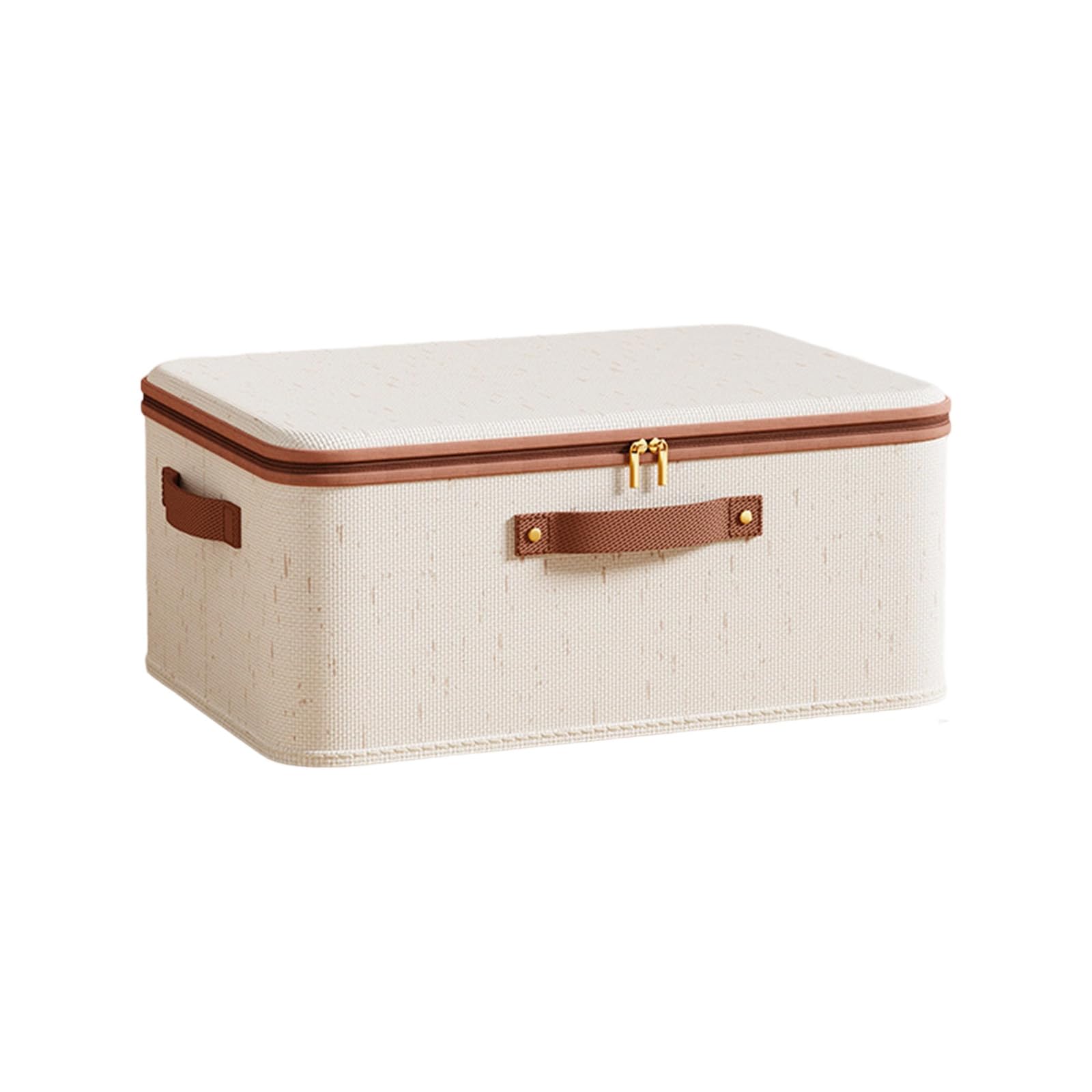Msioytog Dustproof Fabric Storage Container Foldable Zippered Lid Organiser for Clothes Household Item Management Cotton Linen Storage Box with Zippered Lid