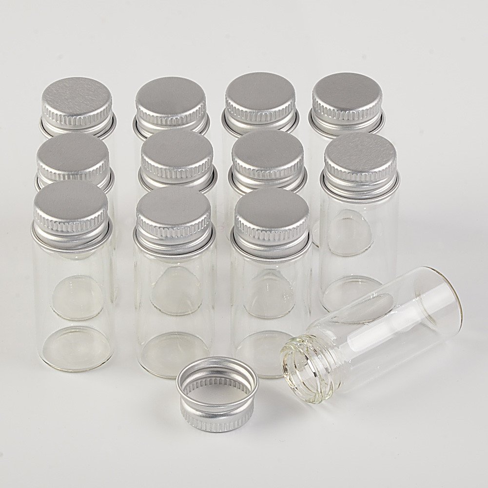 100 Pezzi 10ml Bottiglia Trasparente in Vetro con Cappuccio in Alluminio Argentato, Tappo in Alluminio di Alta qualità Rende la Bottiglia di Vetro più sigillabile (100, 10ml)