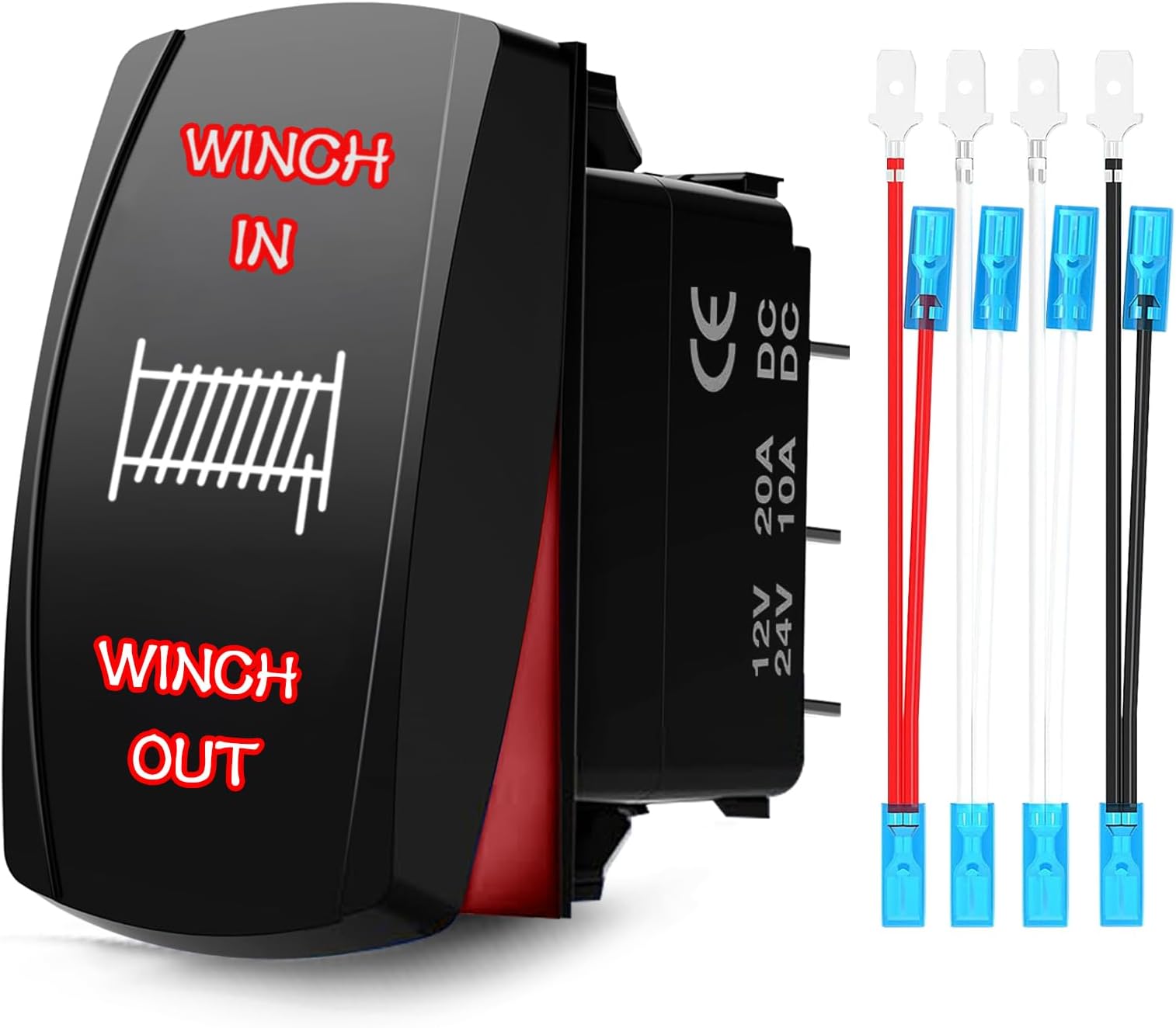 Winch Rocker Switch Replacement for Polaris UTV ATV RZR 800 900 XP 1000 Turbo Ranger General 1000 Momentary Winch in/Out Can-Am with Jumper Wires and Instruction (7-Pin 12/24V DPDT)