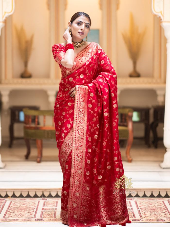 Image of C J Enterprise Women's Pure Kanjivaram Soft Silk Saree Banarasi Style Sarees For Wedding With Blouse Piece (Pari-165)