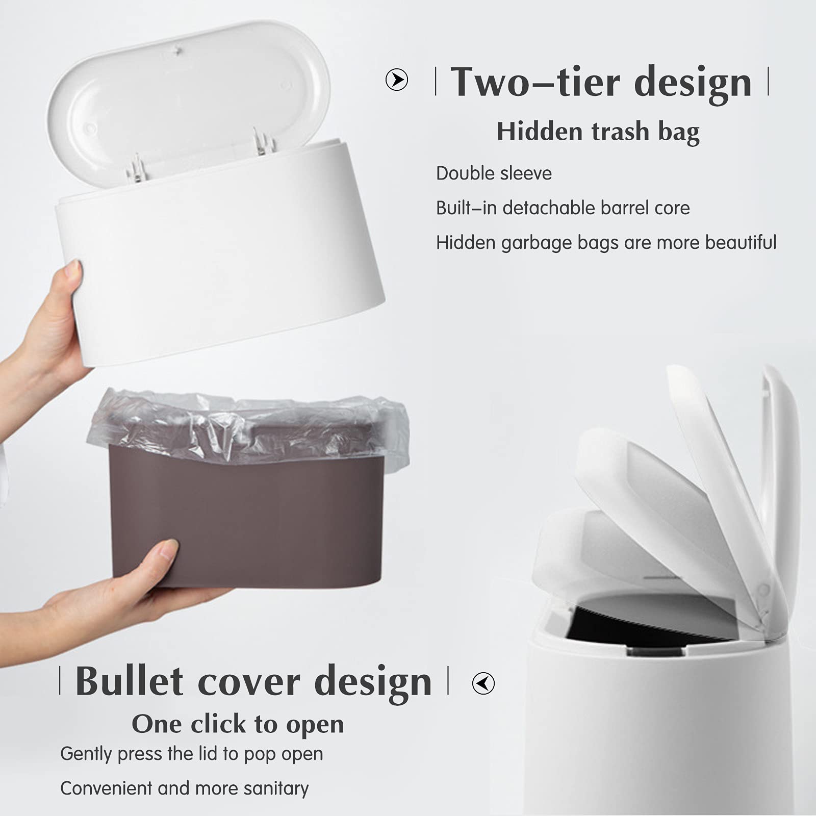 Sidereum Mini Cestino Da Scrivania Con Coperchio A Pressione - 1.5 Litri, Bianco, Per Ufficio Casa Cucina Auto - 2