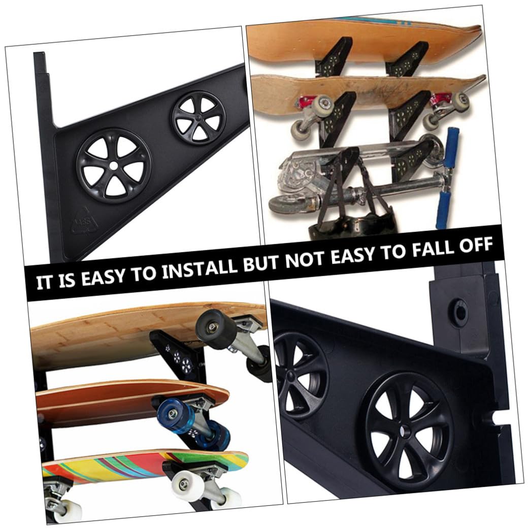 WOONEKY Portasci da Parete Muro per Snowboard e Skateboard, Nero | Supporto Multi Parete in Pp, Installazione Semplice, Uso Casa e Showroom, Stabile, Elegante e Professionale
