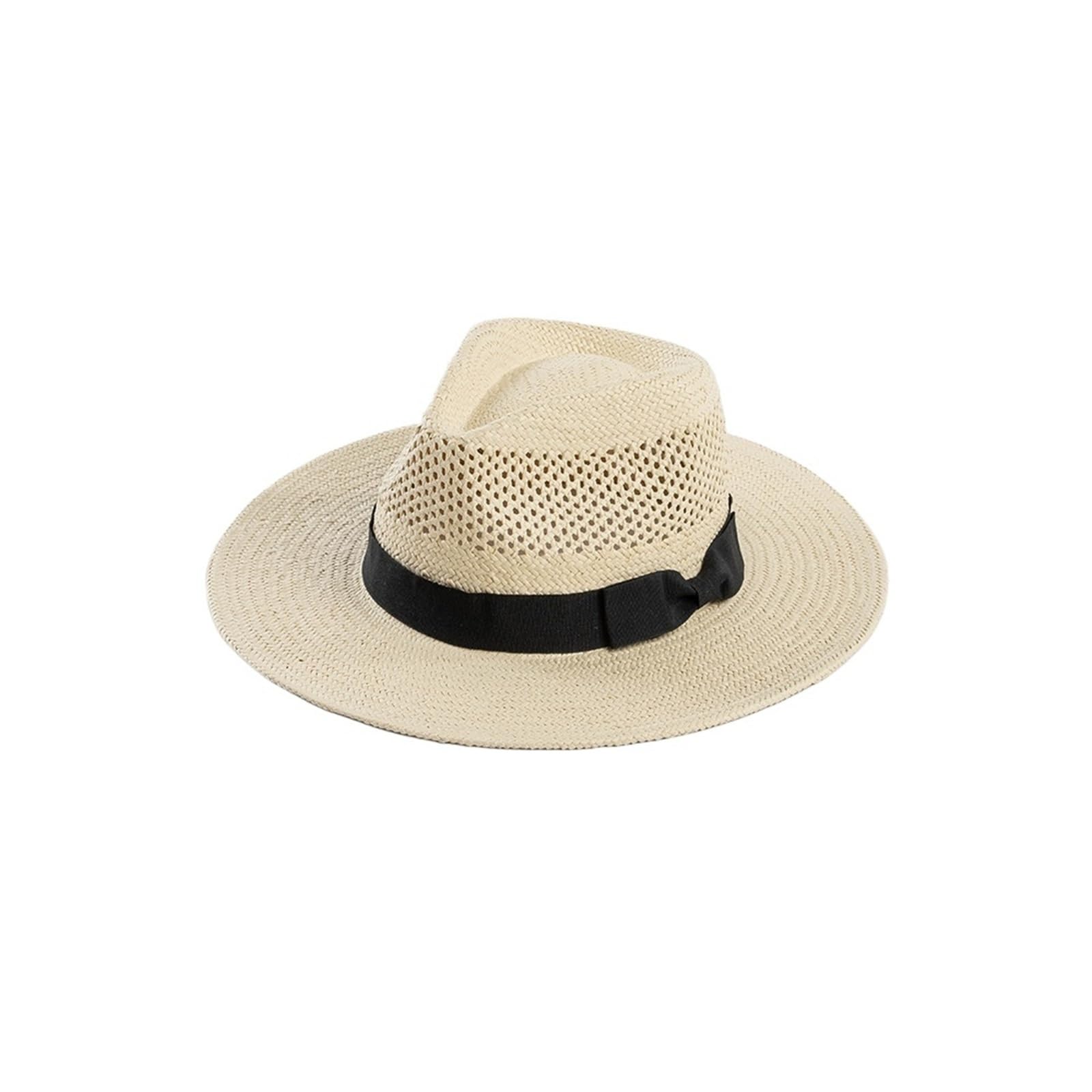 Generico Cappello di Paglia Panama da Donna - Cappello da Sole a Tesa Larga Intrecciato a Mano per Protezione UV