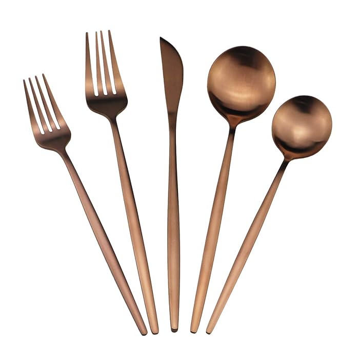 Buy Matte Copper Silverware Set, Uniturcky Satin Finish 20Piece 18/10