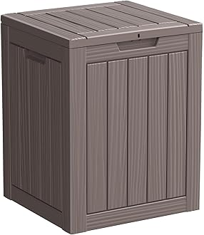 28 Gallon Resin Deck Box, Lockable Package Delivery Box, Waterproof and UV Resistant Outdoor Storage Box for Patio Furniture, Garden Tools Storage -Light Brown