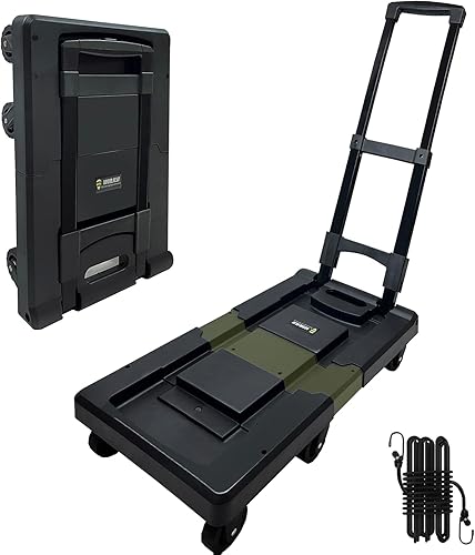 WIRJIJI Carrito plegable de mano con placa base expandible, carrito de equipaje resistente de 330 libras, 6 ruedas, 23 x 13 pulgadas, carrito