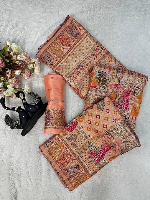 Image of Women's Pashmina Silk Saree with Kashmiri Thread Pallu and Zari Border