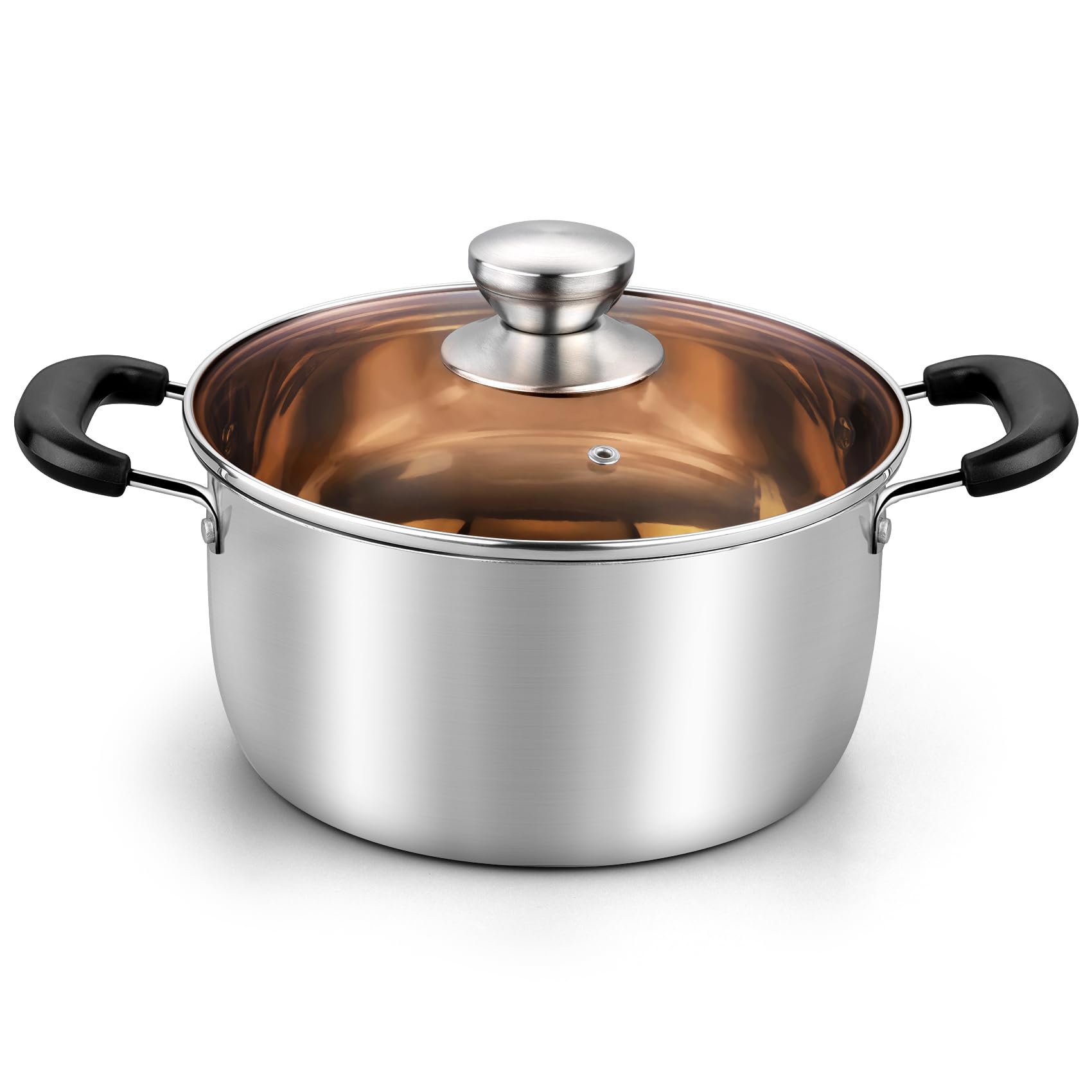 TeamFar Stock Pot 4qt, Stainless Steel Stock Soup Pasta Pot with Lid, Double Heatproof Handles, Non Toxic & Healthy, Easy Clean & Dishwasher Safe