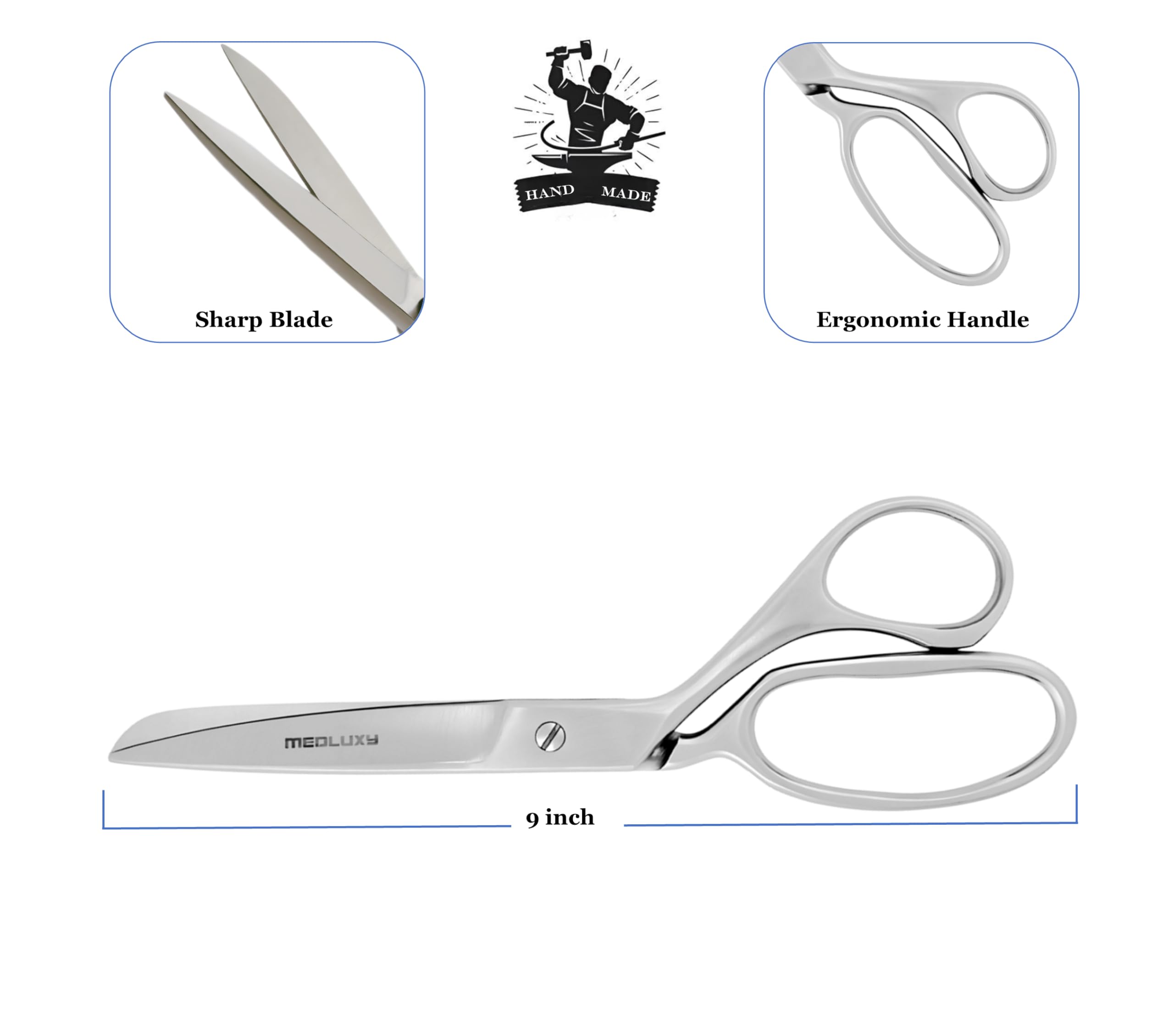Tijeras de sastre de 23 cm - Acero inoxidable (acero inoxidable inox) tijeras para el polvo tijeras textiles profesionales costurera sastre Heavy Duty Coupeus Tijeras Cuero duradero, tela, afición