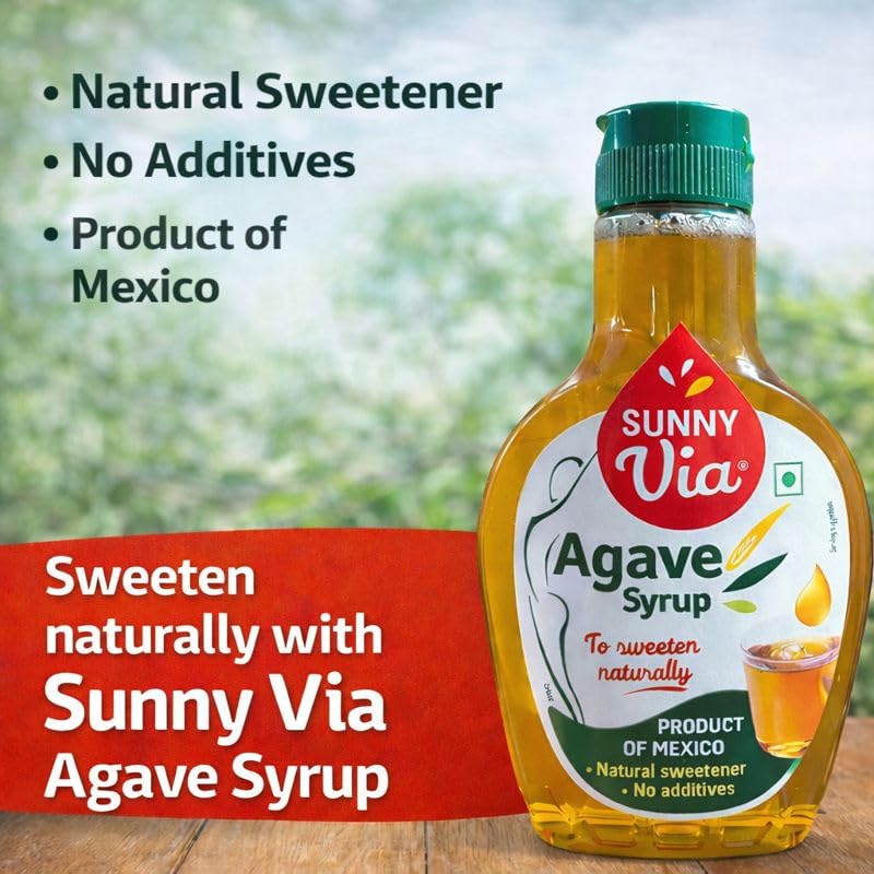 Image of Sunny Via Mexican Blue Agave Syrup, 350g | Natural Sweetener | Perfect for Drinks, Desserts and Baking | Low GI alternative to Honey