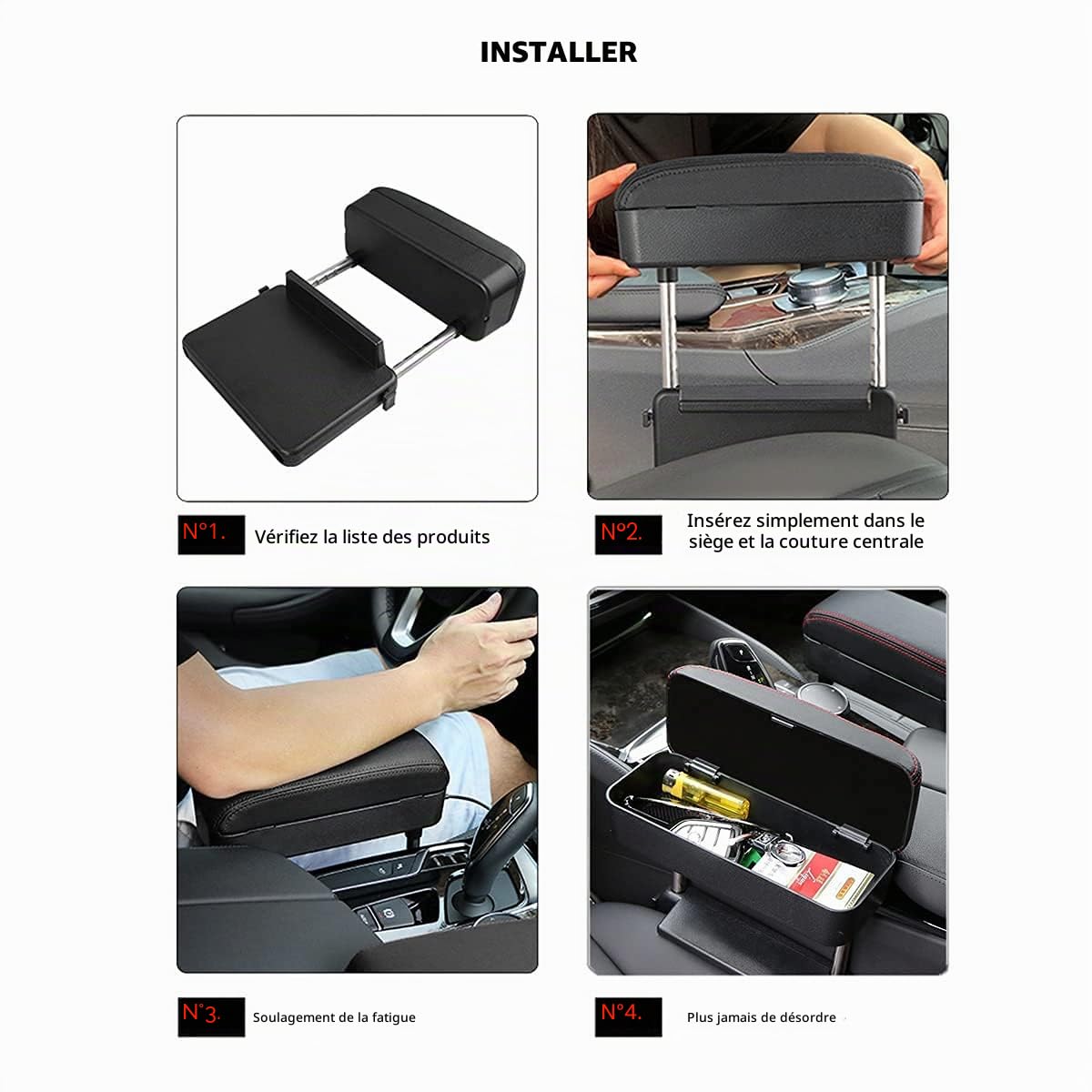 Accoudoir de Voiture pour Console Centrale - Hauteur réglable - Universel, Noir