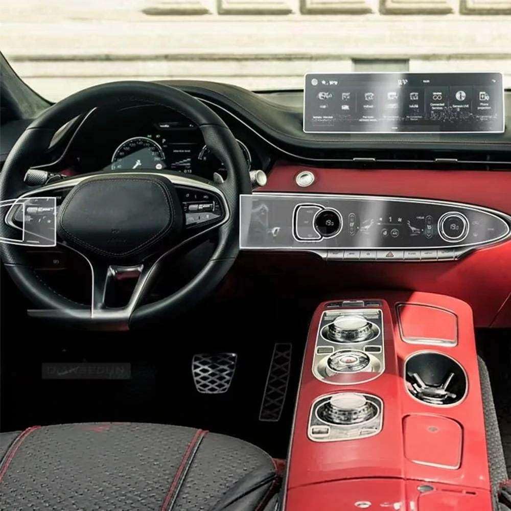 Car Interior Center Console Navigation TPU Transparent Protective Film, for Genesis GV70 2021-2024 Anti-Scratch Stickers
