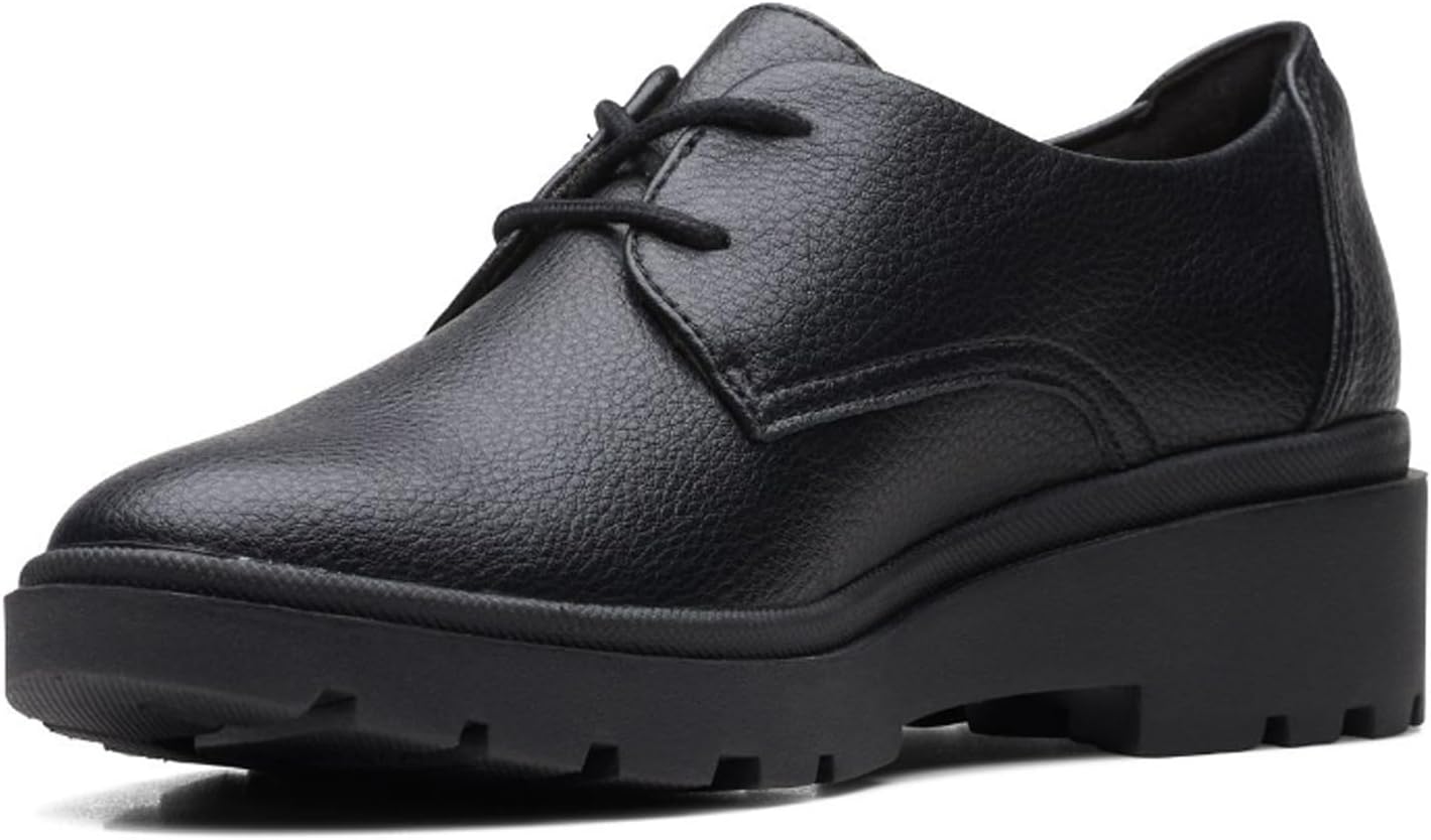 Clarks Women's Calla Ruby Oxford Flat, Black Leather, 8
