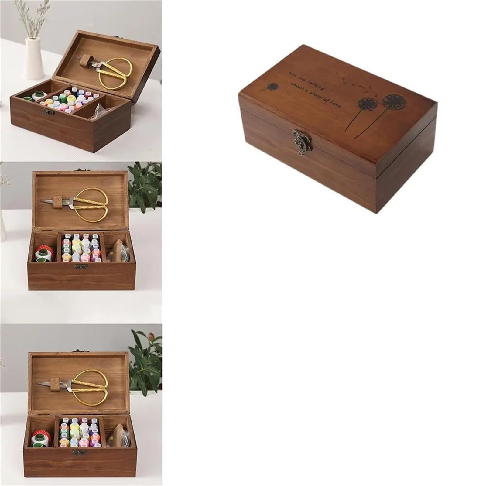 UBOHUZ Haushalt Vintage Nadel Faden Box Leere Holz Nähen Lagerung Fall Organizer Kit Werkzeuge für Hause Reise