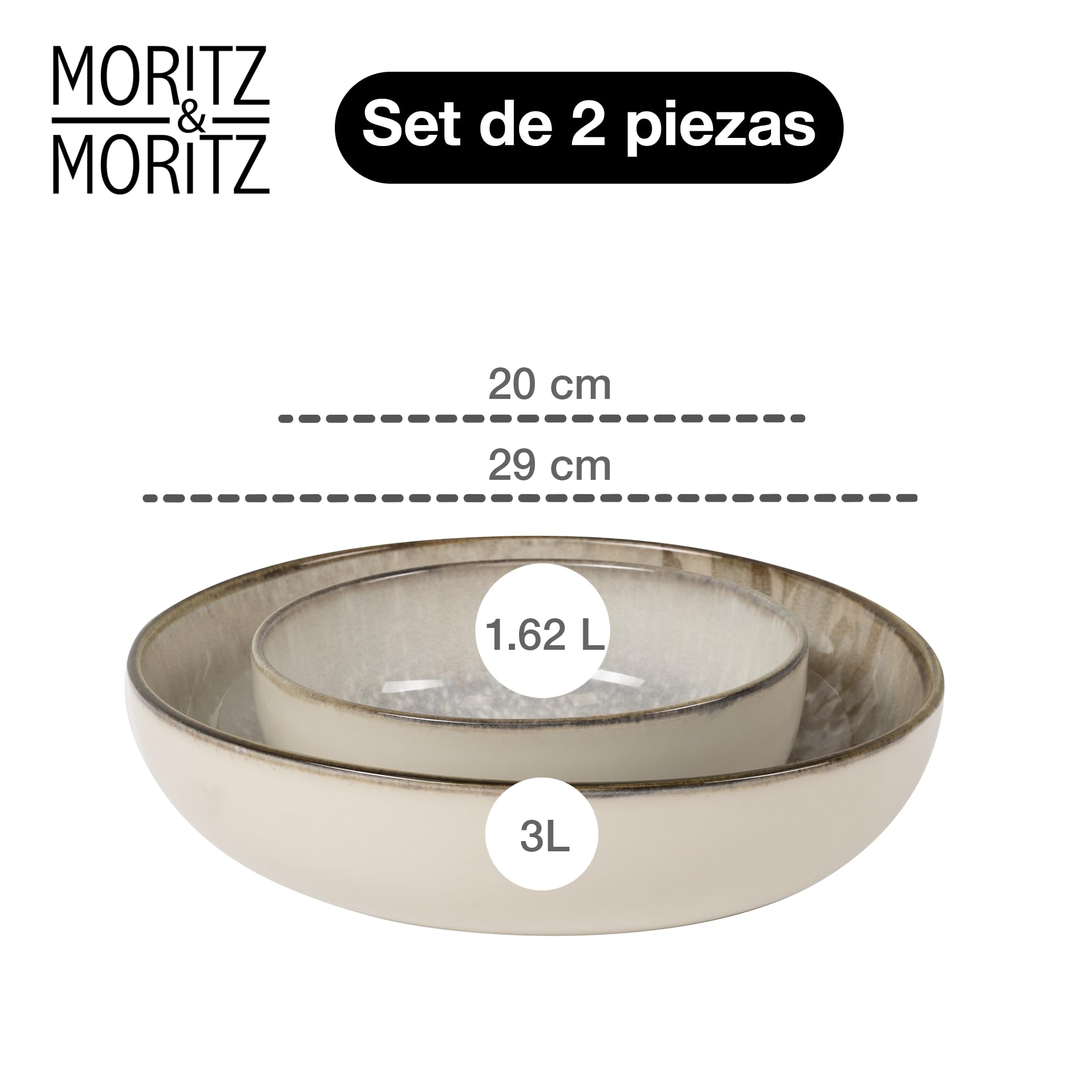 Moritz & Moritz Blossom - Cuencos grandes para servir (2 cuencos de porcelana con 20 cm y 29 cm en diseño floral), para servir alimentos o como ensaladera de cerámica, aptos para microondas y