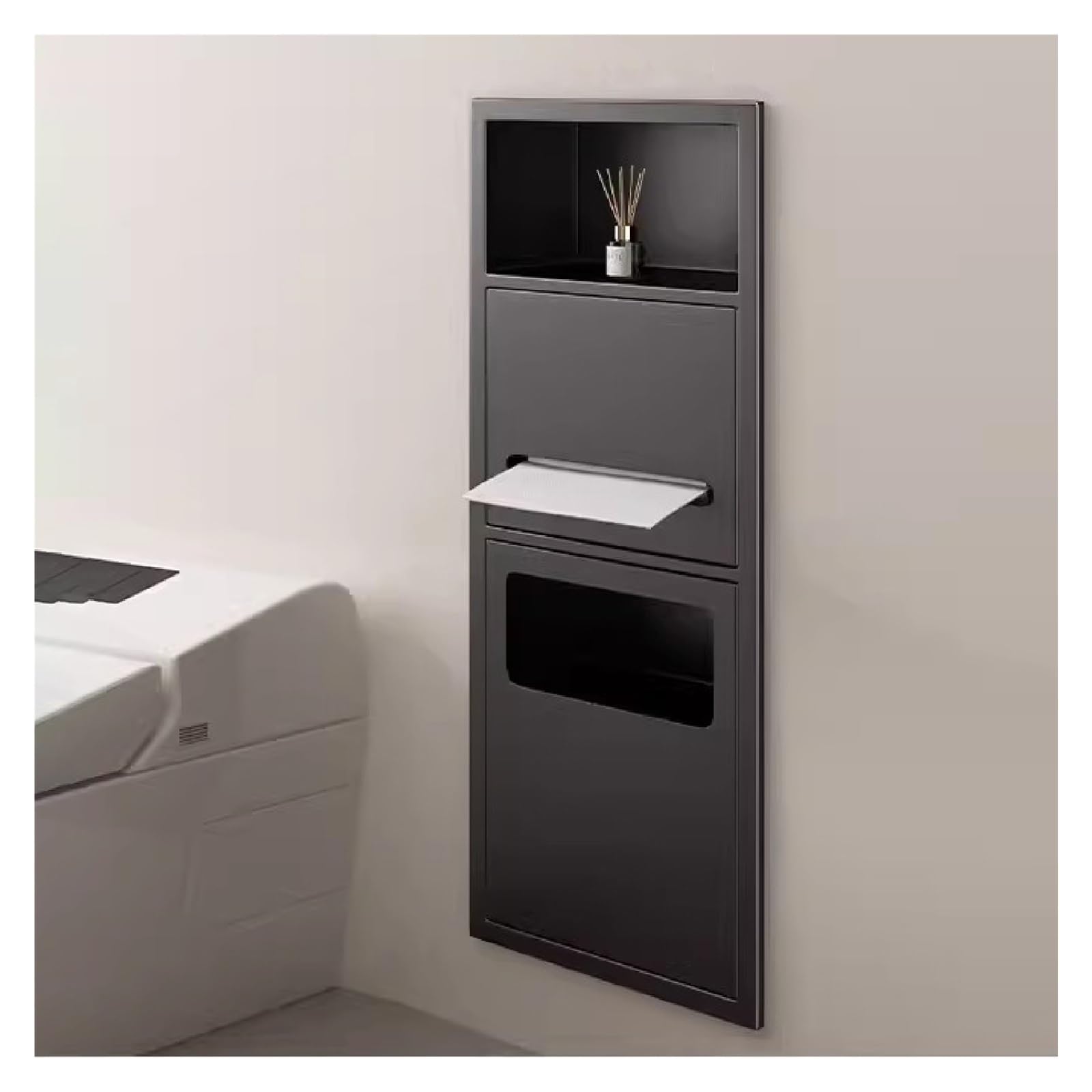QUSYZD Stainless Steel Bathroom Niche, Recessed Shelf Organizer Shower Niche, Garbage Can Built-in Alcove for Kitchen Living Room Bedroom Storage Rack,Black-60x28,Black-70x28x13.5cm