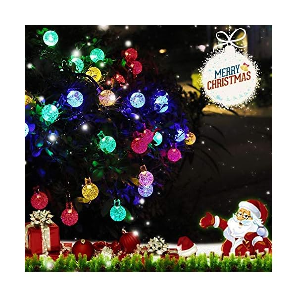 LICHPRO® Solar Lichterkette 8 Modi Außen & Innen, 60 bunte Kristallkugeln LED 10 M, IP65 wasserdicht für Weihnachten… – Bild 8
