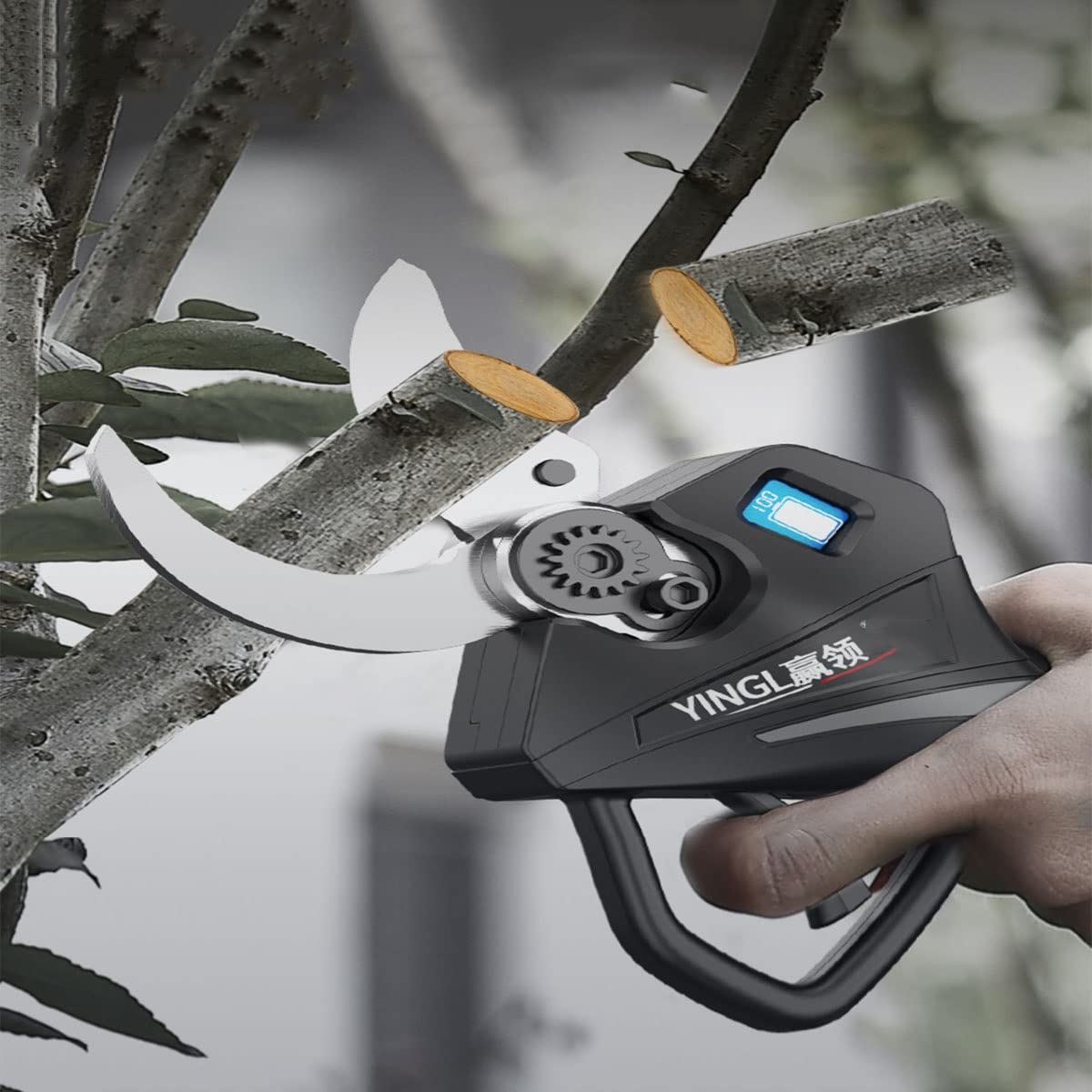 Tijeras De Podar Eléctricas Profesionales, Cortarramas con Batería, DiáMetro MáXimo De Poda 50mm, Tijeras De Podar con Pantalla LED, Cable Alargador, 3 4899800mAh Litio Batería
