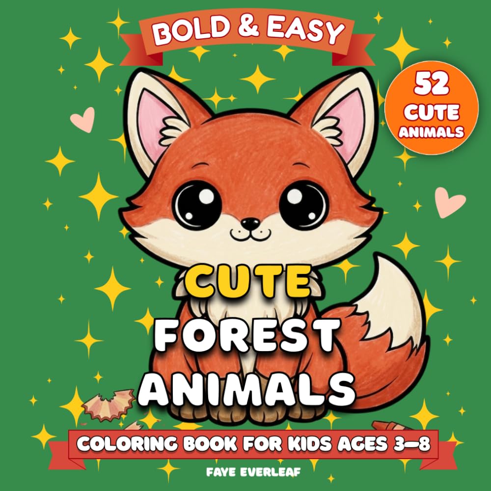 Cute Forest Animals: Bold and Easy Kawaii Coloring Book for Kids Ages 3–8 | Adorable Woodland Animals for Fun and Relaxation
