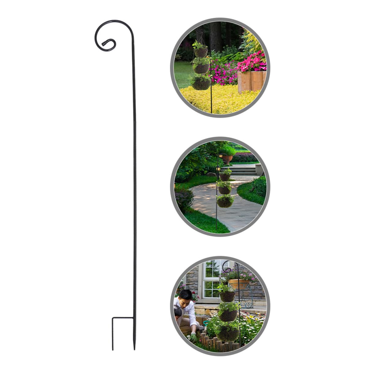Crochets en Fer Noir Antirouille, Détachables et Robustes, Lot de 2 pour Suspendre des Pots de Fleurs et Lanternes Solaires en Extérieur sur Balcon ou Pelouse