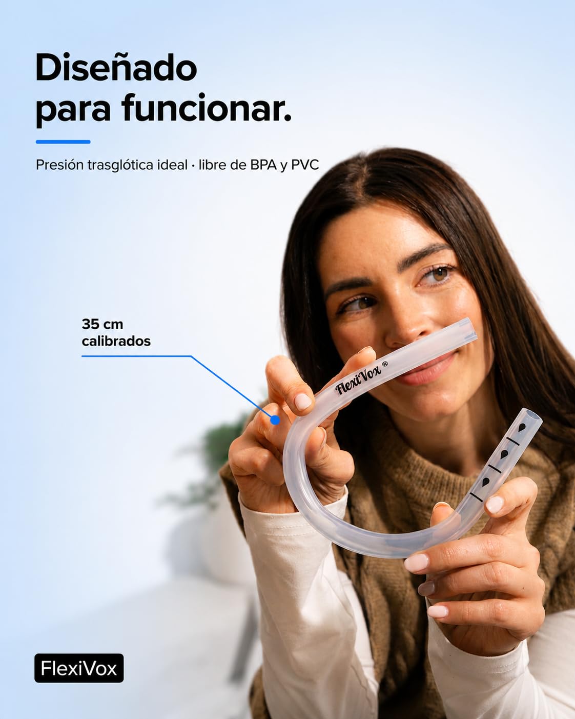 FlexiVox®, compatible con Método Lax Vox | Ideal para Entrenamiento Vocal SOVT, utilizado por Cantantes y Logopedia | Kit completo: Tubo y Botella Graduada, Cepillo, Bolsa con eBook incluido