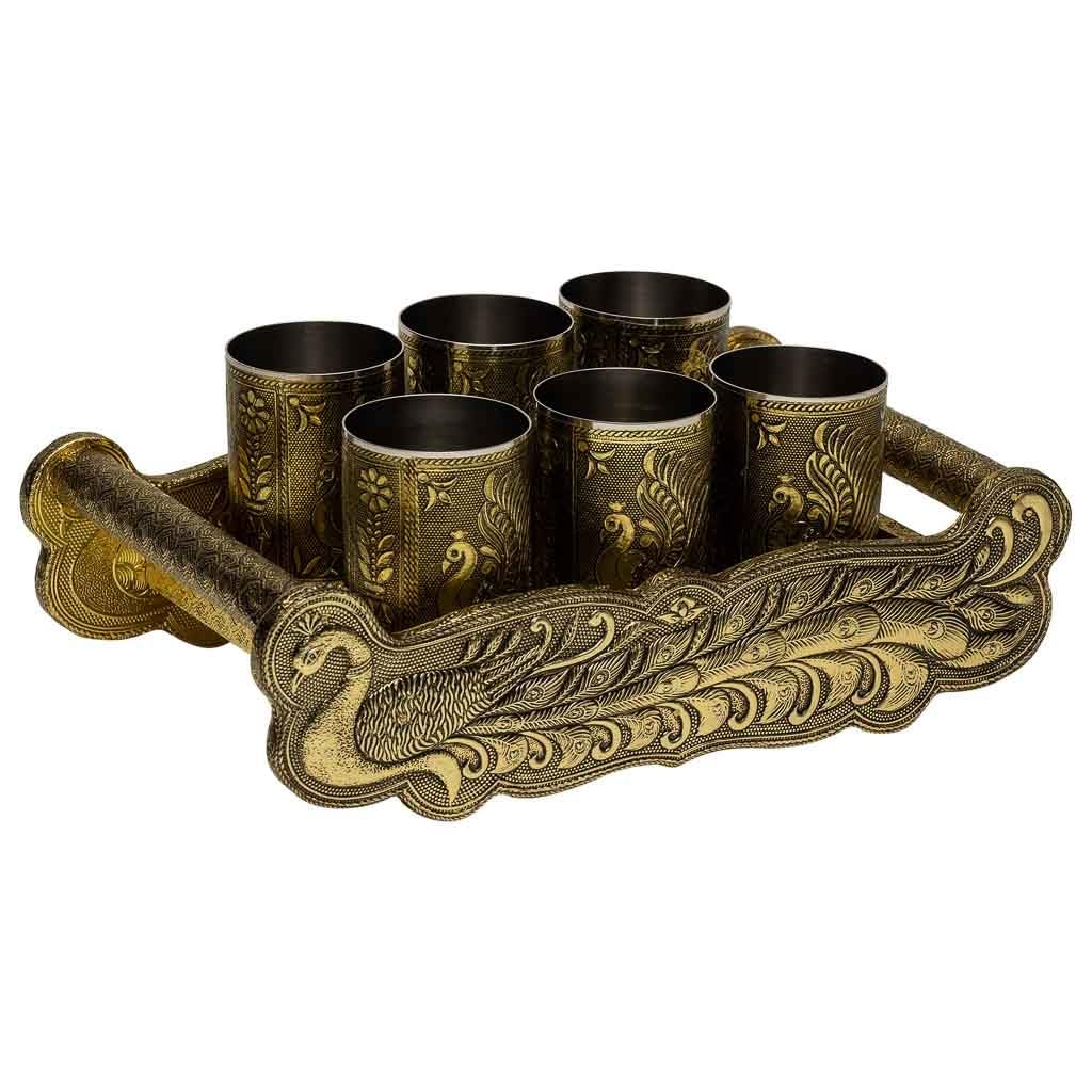 WANDERLUST DECO Bandeja de Metal repujado Dorado 25x13x6