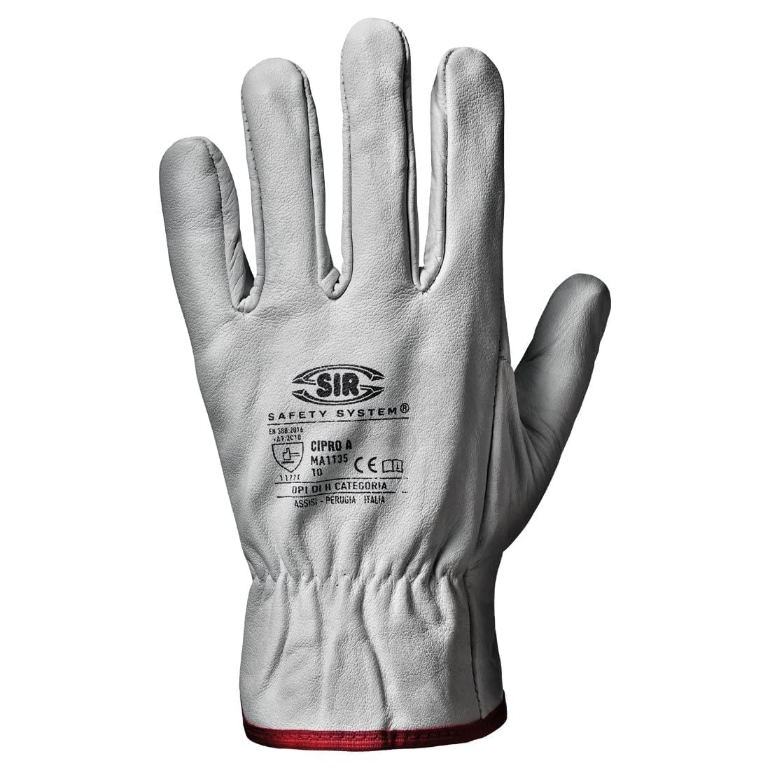 Sir Safety System Cipro A Guanti in Pelle, Rivestimento in Pelle Fiore di Bufalo, EN 388:2016+A1:2018 2122X, 11, Bianco, Confezione da 12 paia