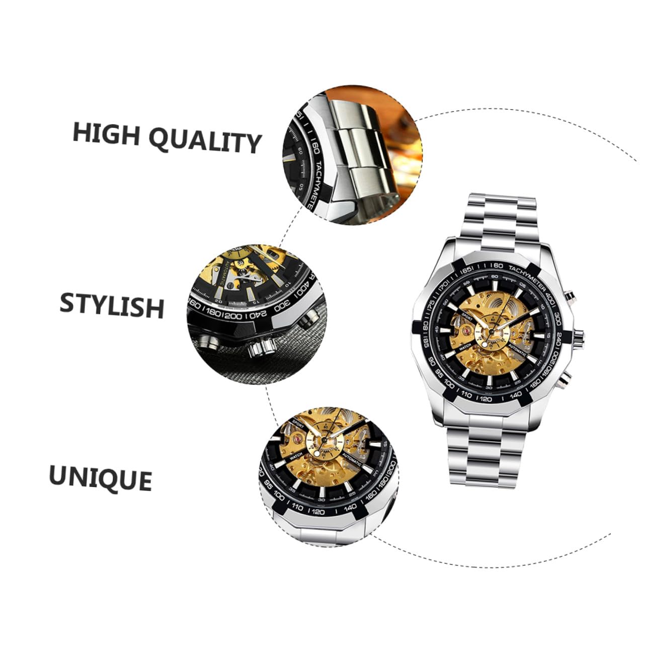 Ciieeo Reloj Mecánico Esqueleto Estilo y Elegancia sin Batería para Hombre y Aleación de Zinc Esfera Clara Adecuado para Asistir a Cualquier Ocasión