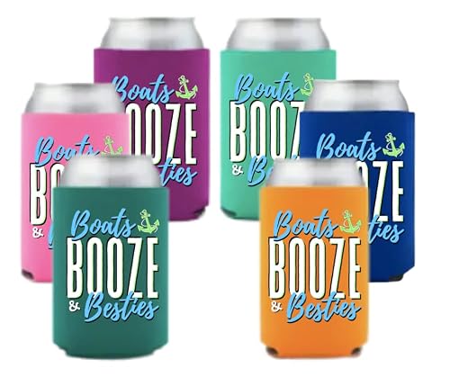 BOATS Booze & Besties Can Coolies Drink Holders (Set of 6)