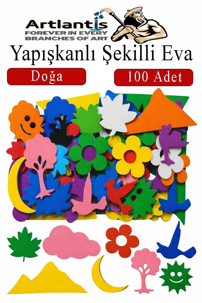 Şekilli Eva Yapışkanlı Doğa 100'lü 1 Paket Kendinden Yapışkanlı Eva Sticker Okul Öncesi Kreş Ana Sınıfı