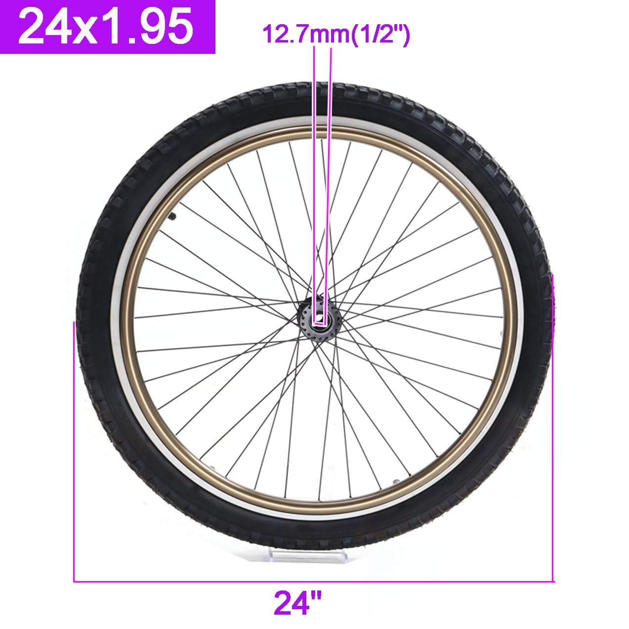 Rueda Trasera de Repuesto para Silla de Ruedas de 24 x 1,95 (Par), Neumáticos de 24 Pulgadas con Radios de Aluminio y rodamiento de 12,7 mm