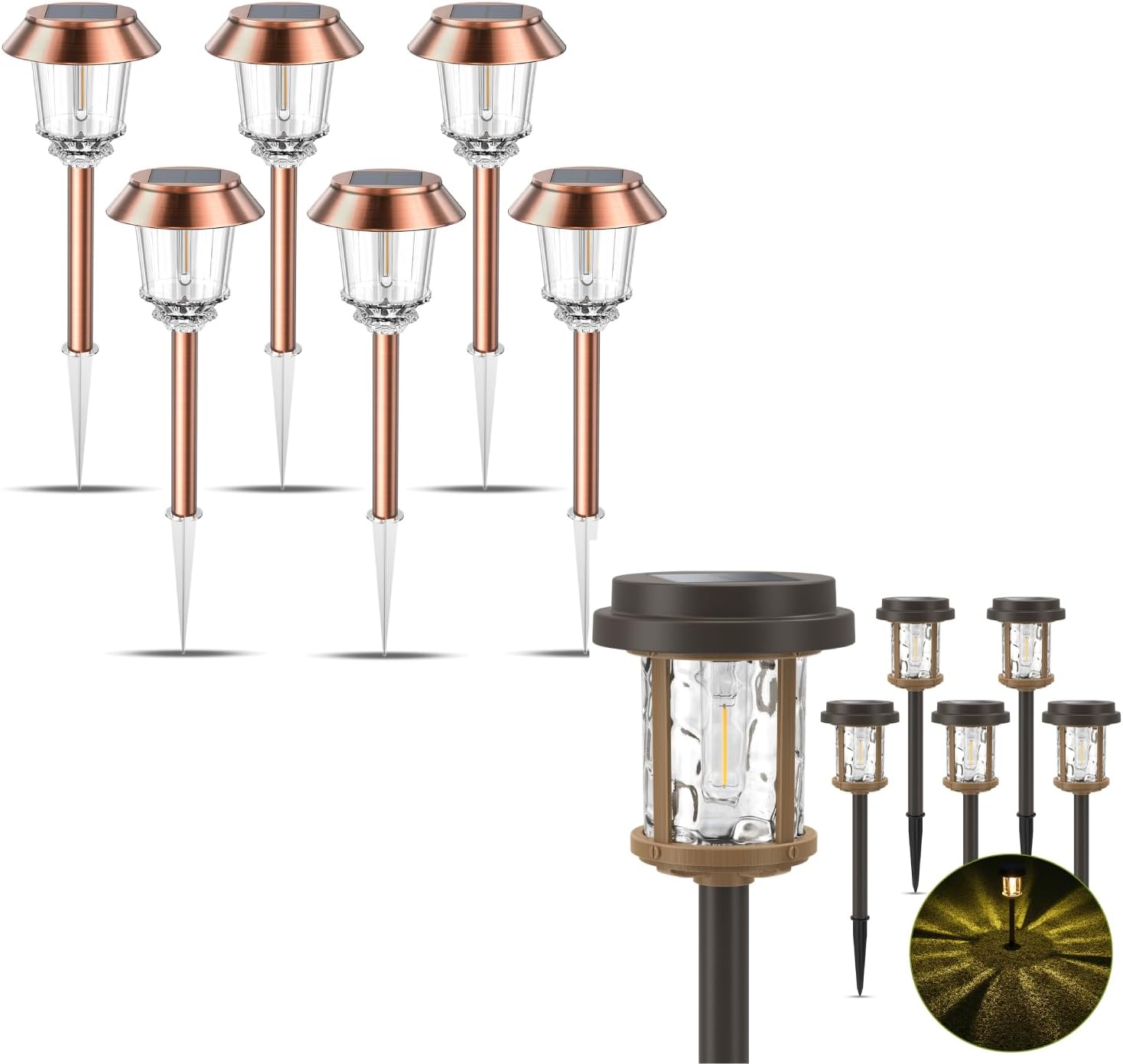 XMCOSY+ Solar Pathway Lights 6 Pack Solar Garden Lights Glass Solar