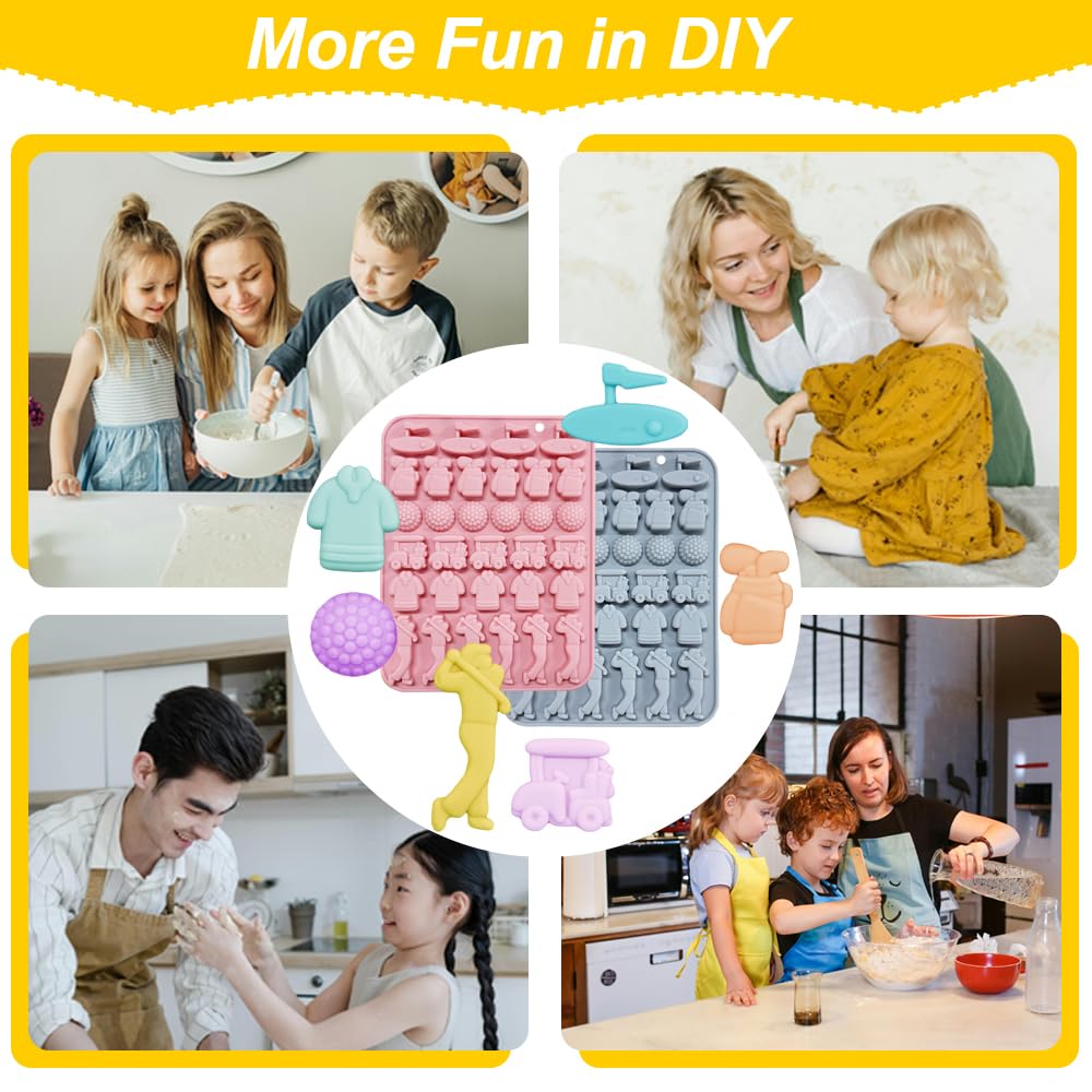 Paquete de 2 moldes de silicona para chocolate con 32 cavidades temáticas de golf, moldes de silicona para gomitas de chocolate para cumpleaños, accesorios de fiesta temática de cumpleaños, decoración 8