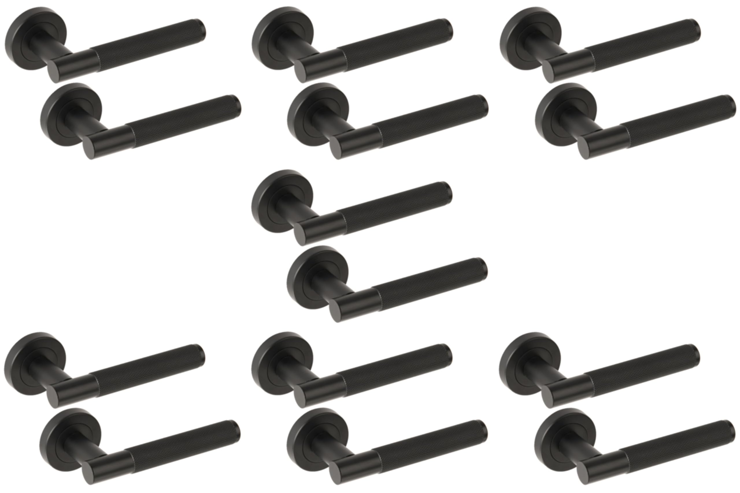 Hunta HANDLEZONE® 7 Sets Evo Knurled Grip Lever On Round Rose Door Handles, Internal Passage Latch Handles - Black Matt — image 1