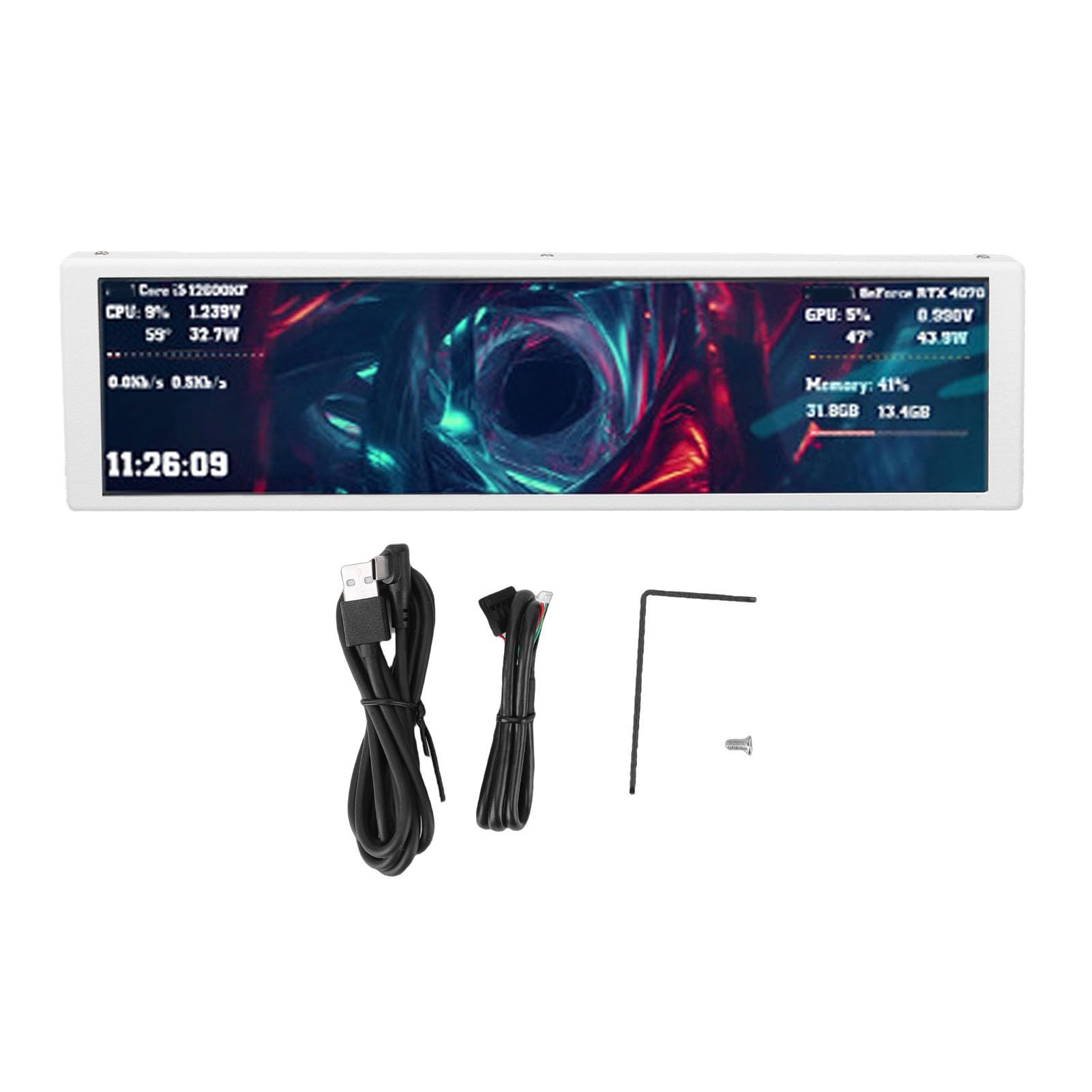 Mini Monitor da 9,2" per PC, Pannello di Visualizzazione della Temperatura del PC con Temi Video Dinamici, Monitor RAM CPU GPU, Layout Personalizzabile per Programmatori di (WHITE)