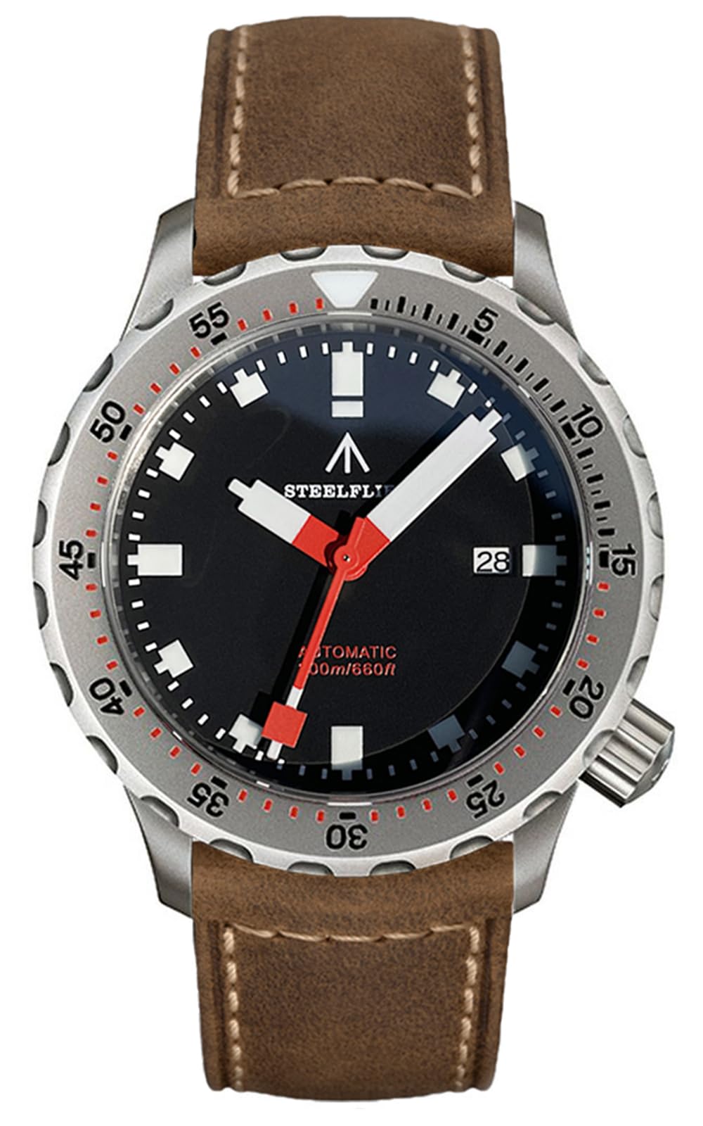 Burnside Steeldive Steelflier SF752, Schwarz, NH35, Saphir, Lume, Tauchen, Leder, BNIB