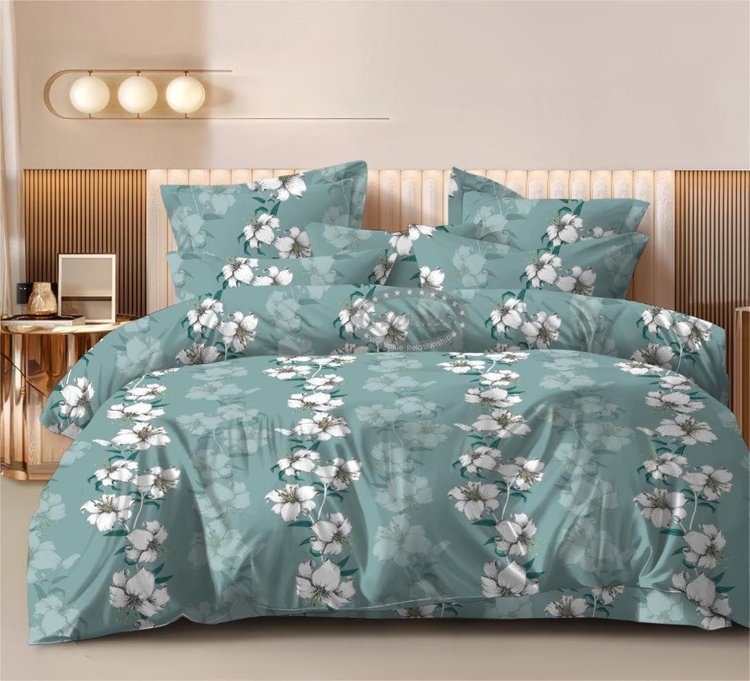 Bedding Set, Teal with White Floral Pattern, 108 Inch, Model CANDY-1073-picture-29