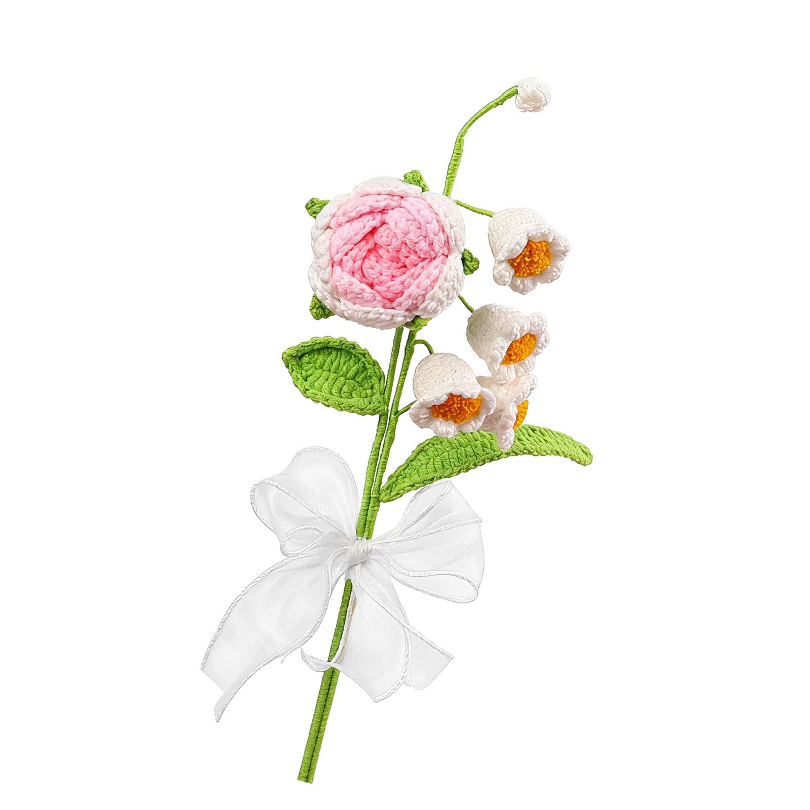 ZEPFJHE Crochet Flower Arrangement with Roses and Lilies for Vases Table Centerpieces Crochet Rose and Lilies Bouquet for Elegant Home Decor