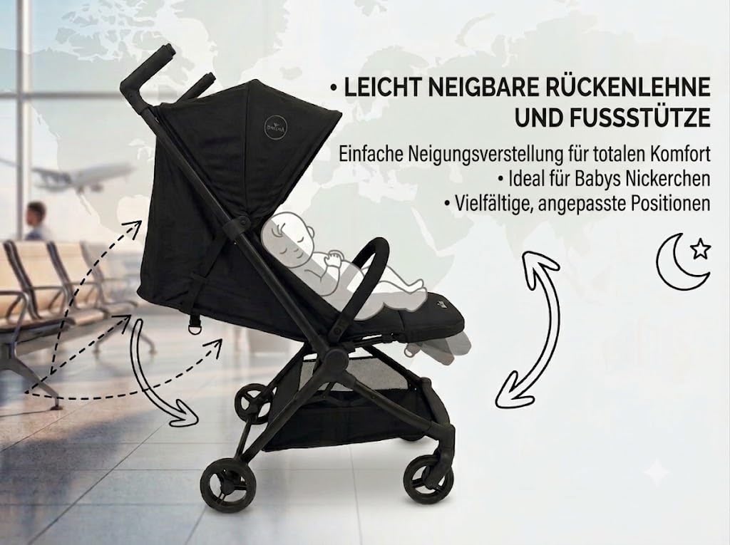 Nania, passeggino ultracompatto, Babyjet (da 0 a 15 kg), omologato per il trasporto in cabina aerea, leggero (4,5 kg), schienale reclinabile, parasole regolabile, borsa da trasporto inclusa