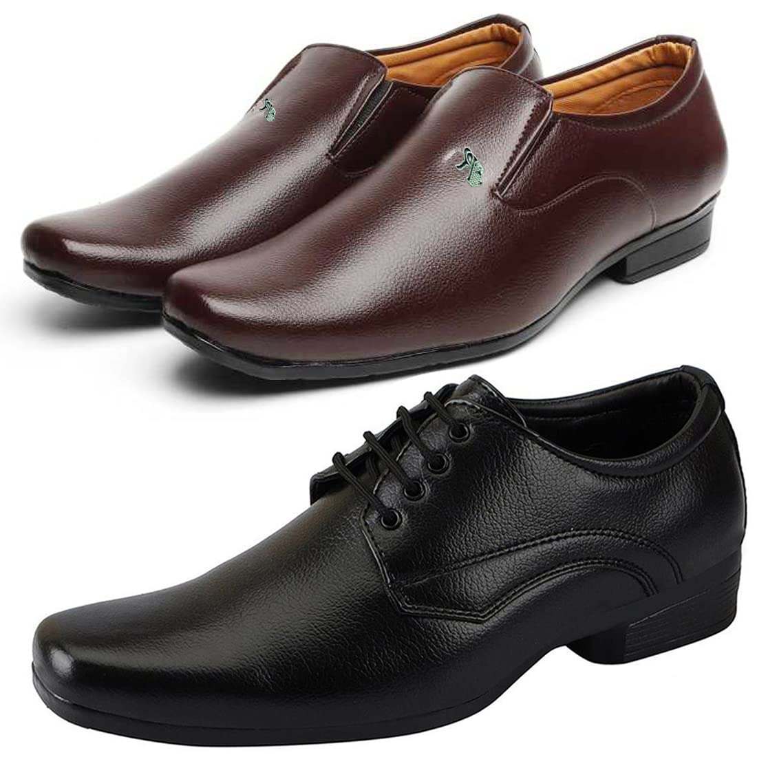 Men's Unique PU Formal/Party Shoes | 2 Shoes Combo with Free Belt | Stylish & Comfortable | Ideal for Office, Casual Outings, Parties (8981_VTR001-Blk-2005-Brwn) (Multicolor)-image-17