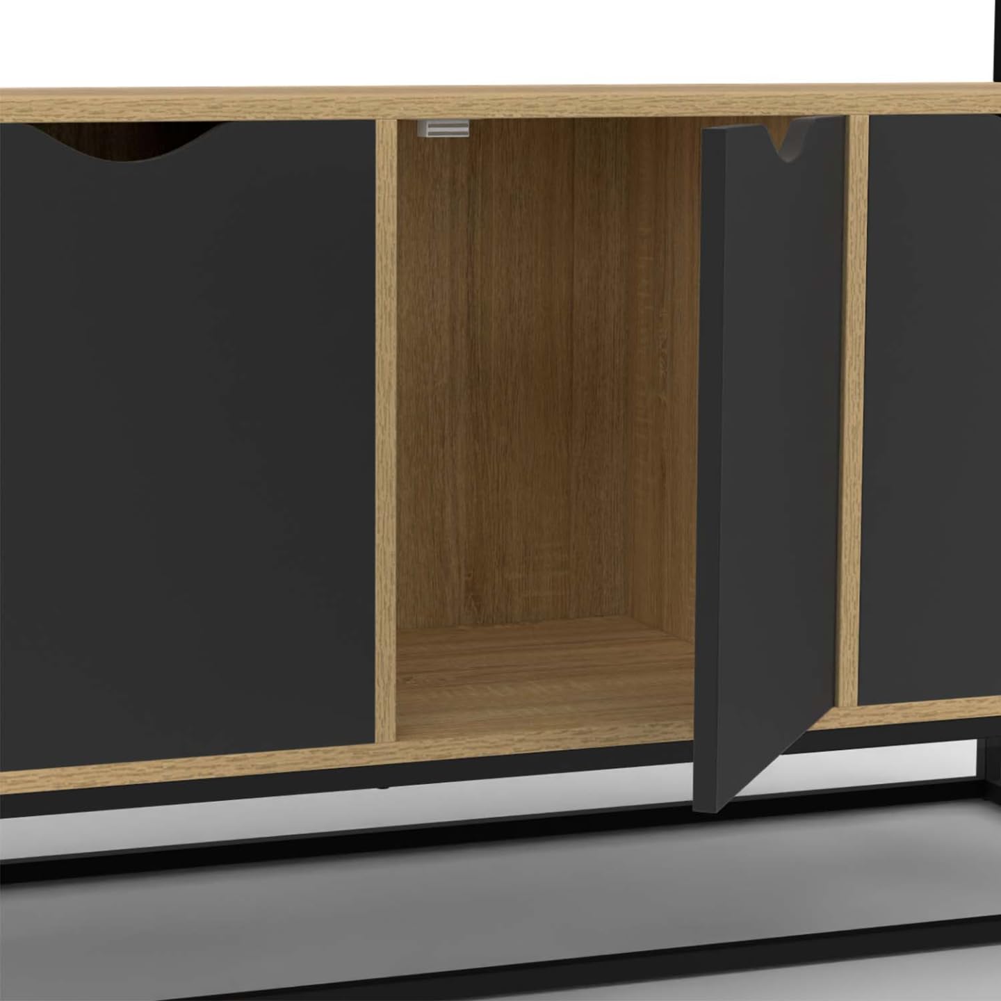 IDMarket Boston - Aparador de 140 cm, 4 puertas negras, diseño industrial