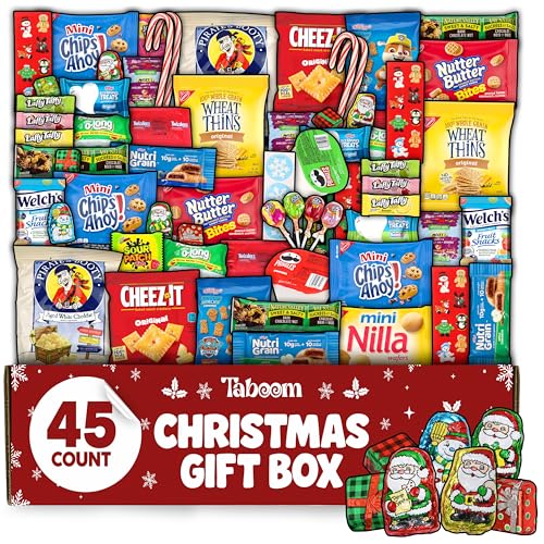 Christmas Snacks Care Package Gift Box - Holiday Snack Box Gift Basket - Large Variety Snacks, Candy & Treats for College Students, Adults, Kids - 45 Count