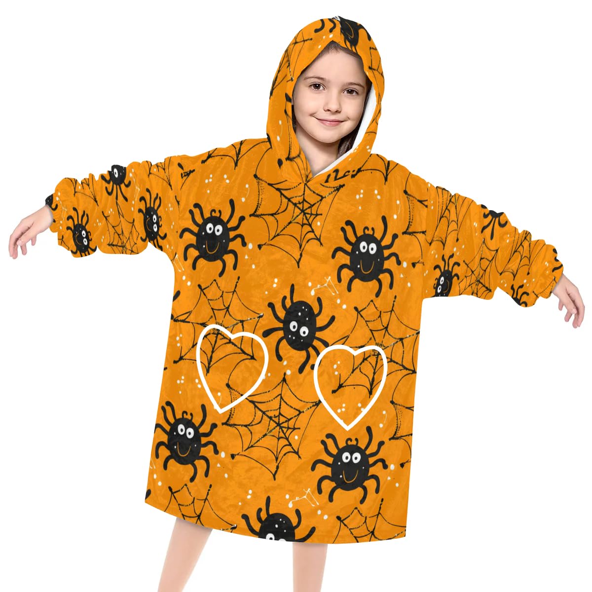 Pardick Wearable Blanket Hoodie for Kids, Cute Spiders Fleece Sweatshirt Blanket Oversized Blanket Sweatshirt with Pocket Flannel Warm Hooded Blanket 6-10 Year Old Girl Boy Gift, One Size