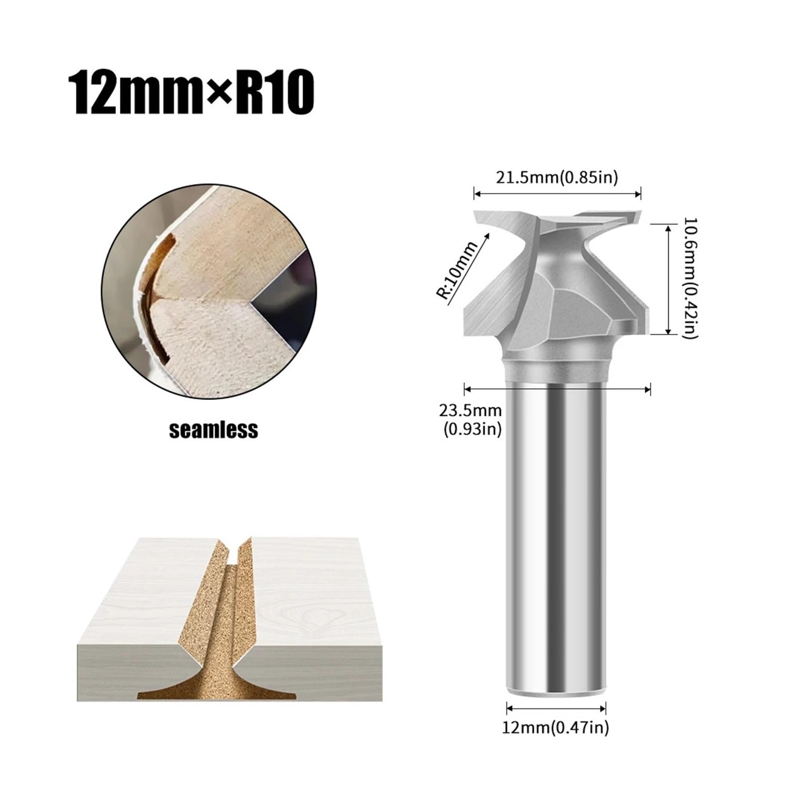 1pc R10 1/2 "vástago 12mm Enrutador De Carpintería Broca Lengüeta Y Ranura Punta Carburo V(12mmXR10)