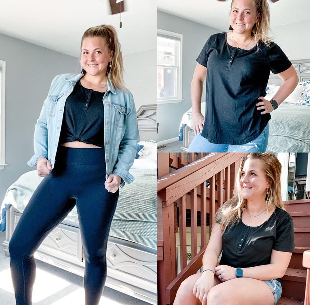 CARCOS Plus Size Tops for Women Button Up Henley Shirts Short Sleeve Summer T-Shirts V/Crewneck Casual Trendy Tunics XL-5XL - Image 2