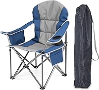 Simple Deluxe Oversized Camping Chair 500 lbs Capacity Heavy Duty Steel Frame Cup Holder Cooler Bag Portable for Beach Hiking Camping Blue