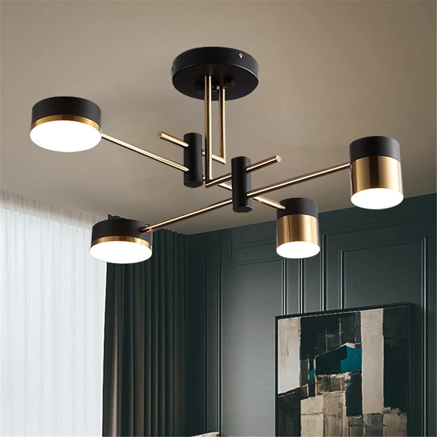 Nowoczesna Lampa Sufitowa, Nieregularny Klosz W Stylu Retro, Półwpuszczana Lampa Wisząca, Kute żelazo W Stylu Industrialnym, Trójkolorowe Oświetlenie Led (4 Heads)