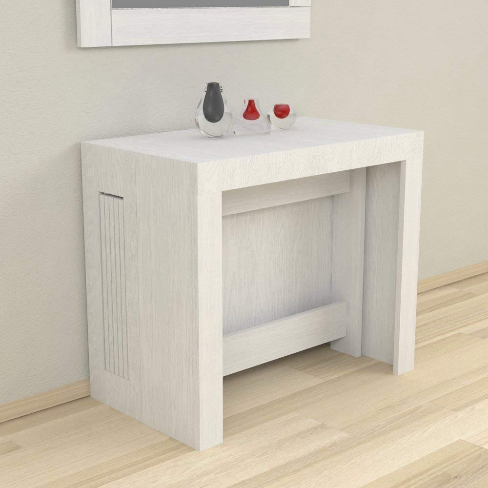 VE.CA - Tavolo Allungabile Karen, Made in Italy - Console Allungabile fino a 3 Metri, 14 Posti - Salvaspazio con Porta Prolunghe, Arredo Moderno da Sala da Pranzo (Bianco Frassinato, TAVOLO)