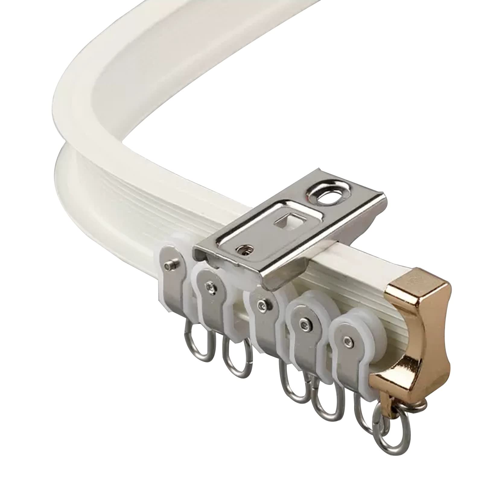 Riel de techo con ganchos, barra de cortina de ducha deslizante, montaje en pared/techo para ventana de bahía, balcón y caravana, separadores curvados de 4,9 m, fácil instalación, diseño duradero