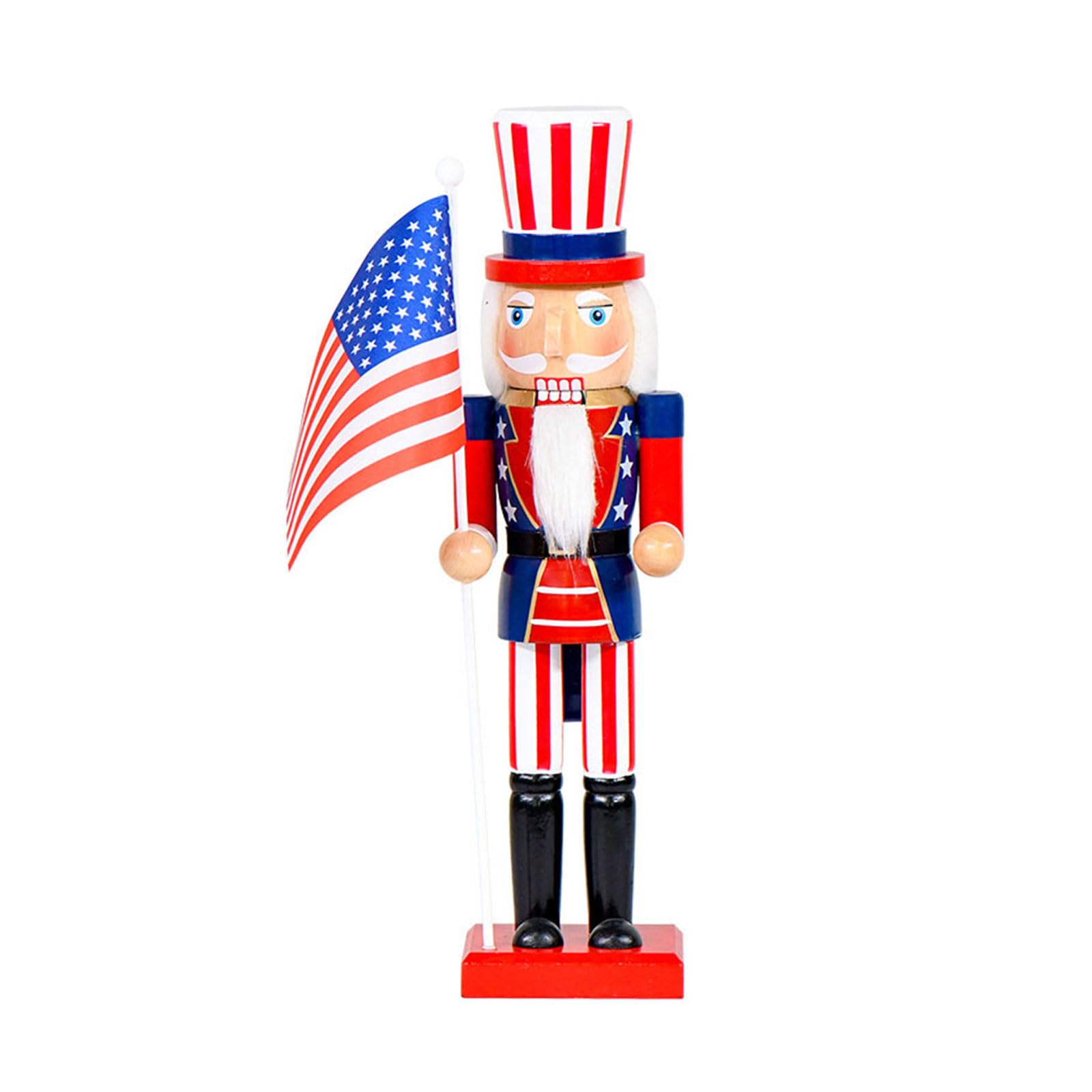 Qusinfc Wooden Nutcrackers Figurine with America Flag Theme Independence Day Soldier Puppet Ornament for Holiday Gifting Wooden Patriotic Collectible Ornament